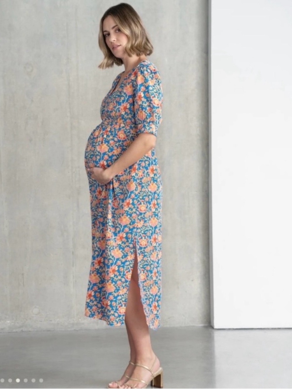NWT Seraphine Noemi size 2 blue multicolor floral midi dress maternity pregnancy